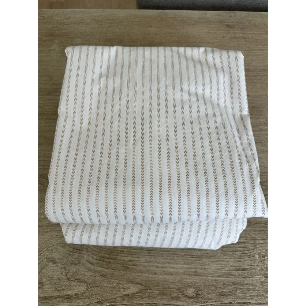 Lauren Ralph Lauren Ticking Stripe Tan TWIN Sheet Set 100% Cotton EUC